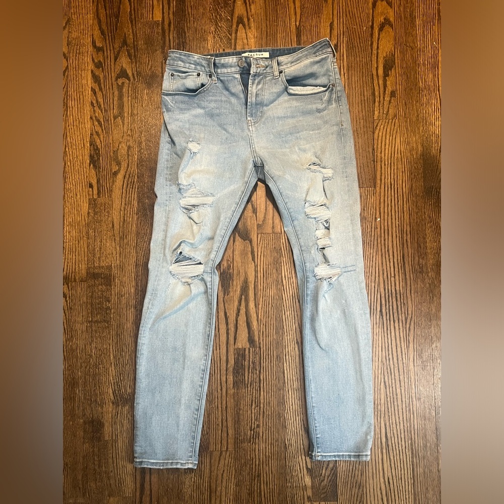 PacSun Light Blue Ripped Slim Taper Jeans
